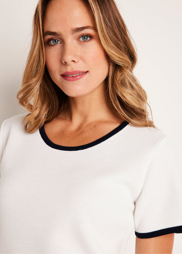 Pull court manches courtes bicolore Blanc/Marine
