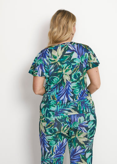 Tee-shirt cache-coeur manches papillon Bleu/Vert