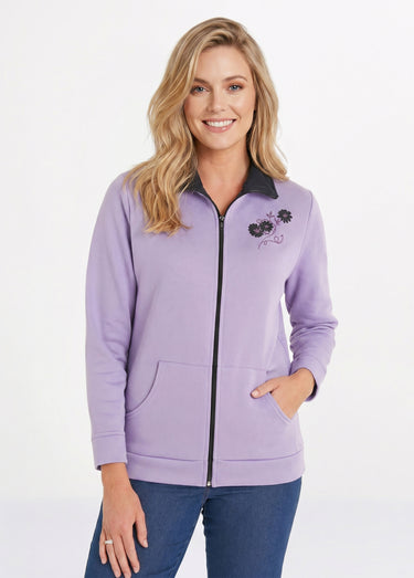 Veste molleton zippée brodée Lilas/Marine