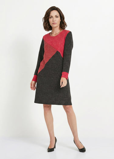 Robe courte droite maille chaude col rond Noir/Rouge