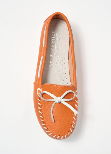 Mocassin bicolore en cuir esprit bateau Orange