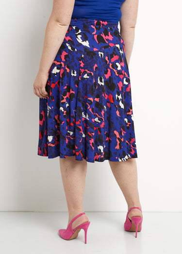 Jupe évasée mi-longue motif léopard Bleu/Fuchsia