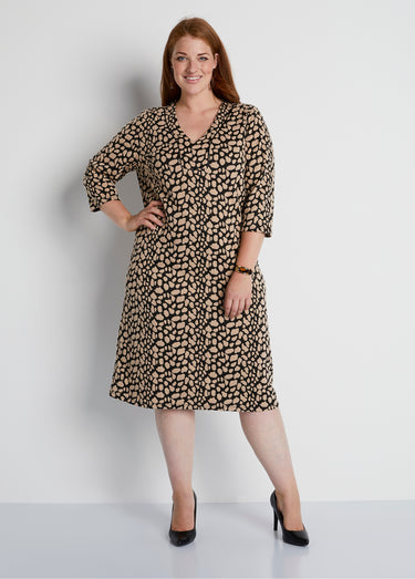 Robe ample courte jacquard bicolore Noir/Beige