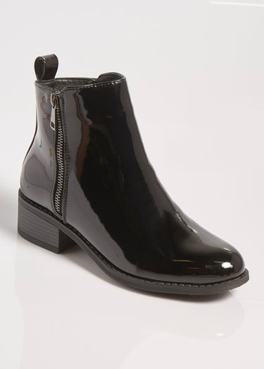Boots vernies à talon avec double zip Vernis Noir