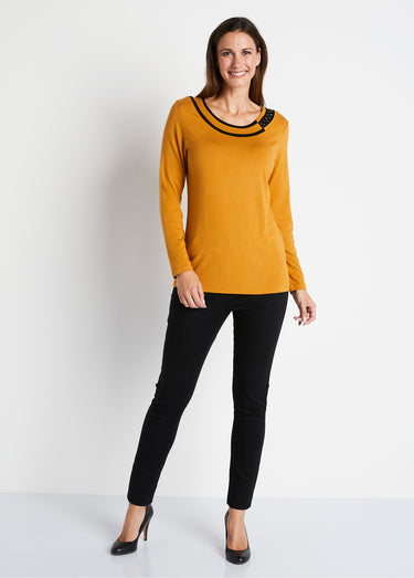 T-shirt fluide col rond avec strass Miel