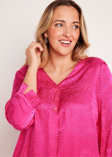 Tunique longue col V manches 3/4 Fuchsia