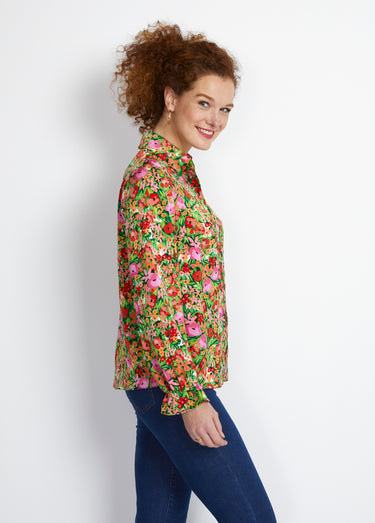 Chemisier manches longues imprimé floral Rouge/Vert