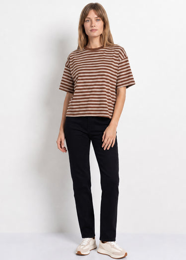 T-shirt col rond, rayures contrastées Marron/taupe