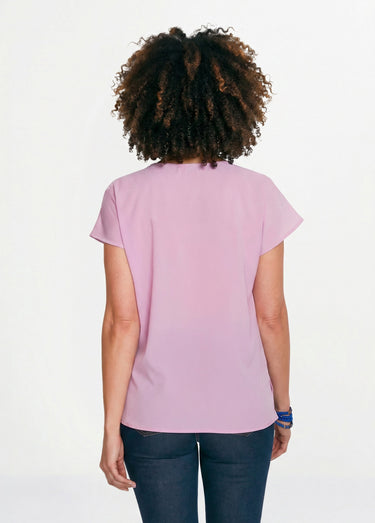 Top long manches courtes broderies col rond Lilas