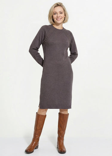 Robe-pull col montant détails côtelés perlés Gris Anthracite