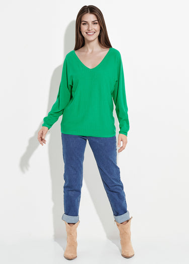 Pull en maille fine avec col V large Vert Vif