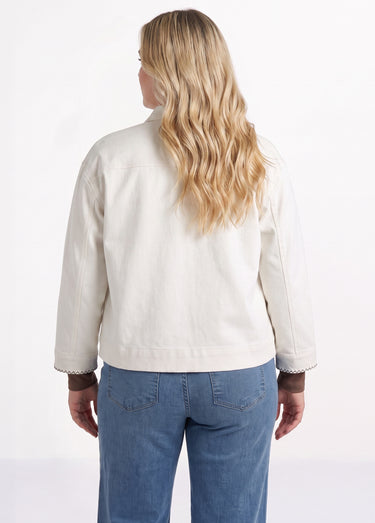Veste courte en twill avec broderies Ecru