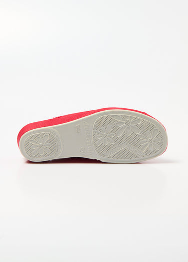 Chaussons mules brodées, talon compensé Rouge