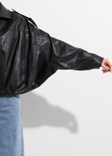 Blouson simili oversize taille resserrée Noir