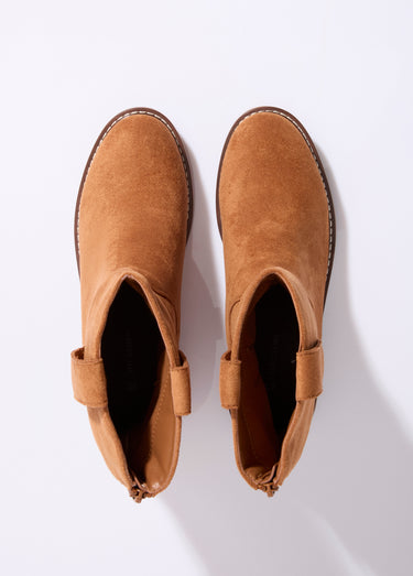 Bottines plates en suédine Camel