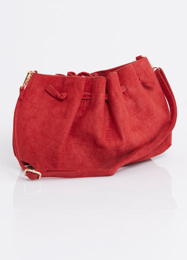 Sac à main suédine effet croco Rouge