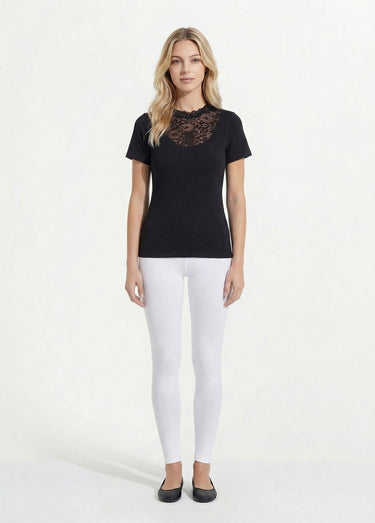Maillot de corps manches courtes dentelle Noir