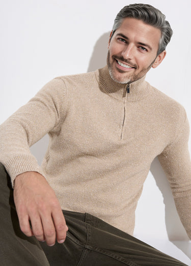 Pull col montant zippé, coupe ajustée Beige
