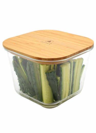 Boîtes carrées hautes en verre et bambou Transpart/Bambou