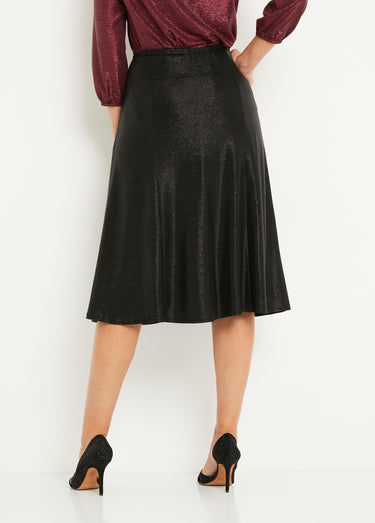Jupe mi longue évasée maille brillante Noir