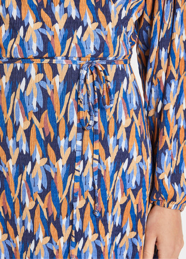 Robe courte cache-coeur imprimé feuillage Bleu/Marron