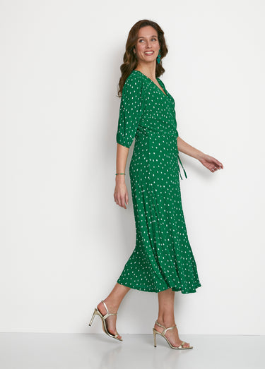 Robe mi longue cache-coeur pois Vert/Blanc