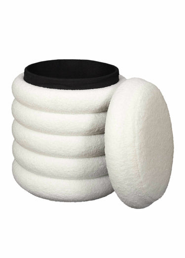 Pouf bouclette avec coffre de rangement Blanc