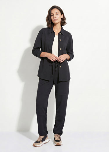 Surchemise boutonnée maille crêpe unie Noir