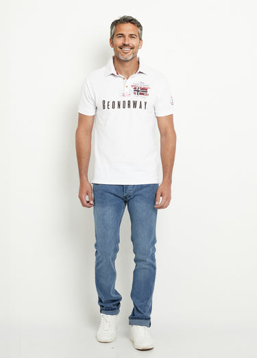 Polo détail revers col et motif placé Blanc