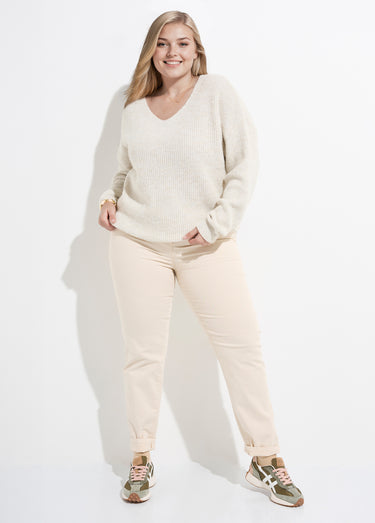 Pull col V maille mousseuse avec laine Ecru