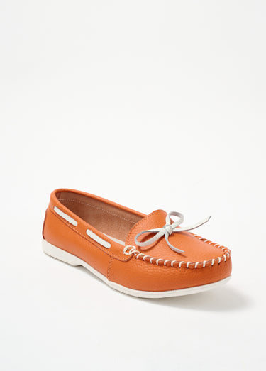 Mocassin bicolore en cuir esprit bateau Orange