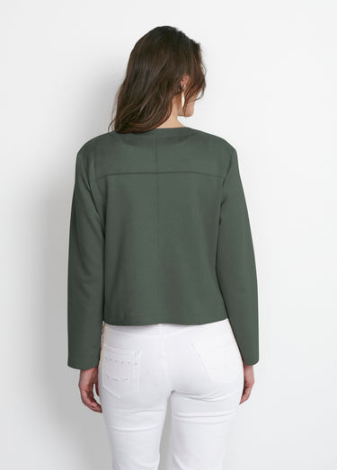 Veste sans col en tissu suédé Kaki Fonce