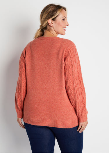 Gilet court boutonné col V maille torsades Tomette