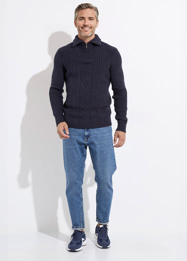 Pull col camionneur irlandais en laine Marine