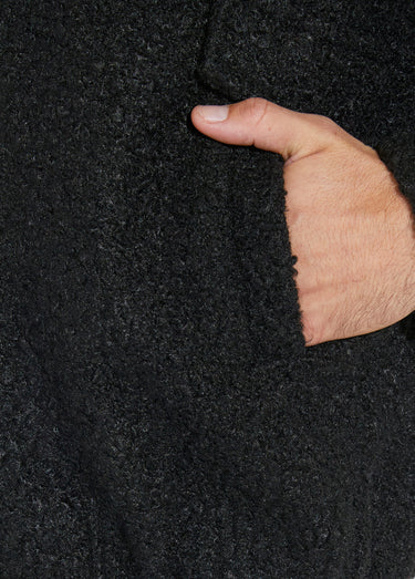 Blouson façon peau lainée, col montant Noir