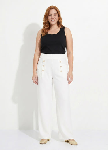 Pantalon effet pont taille élastiquée Blanc