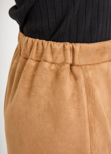 Jupe droite courte tissu suédé effet boutonné Camel