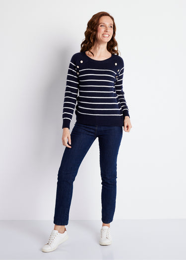 Pull marinière manches longues rayé Marine/Ecru