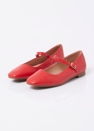 Ballerines babies plates avec bout carré Rouge