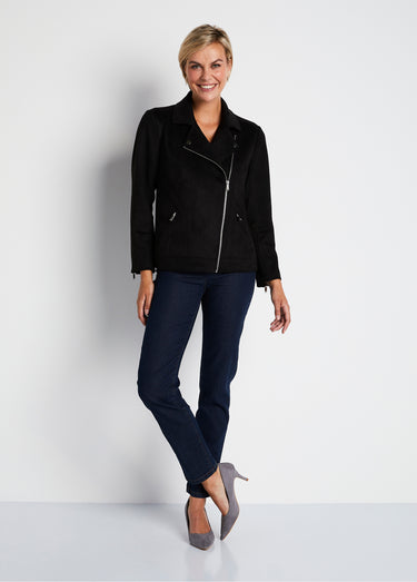 Blouson zippé court tissu suédé Noir