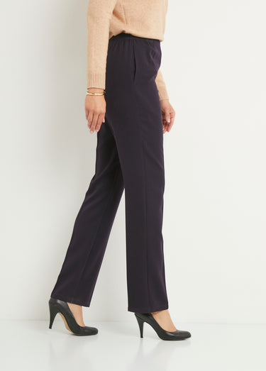 Pantalon droit taille semi élastiquée ventre plat Uni Prune