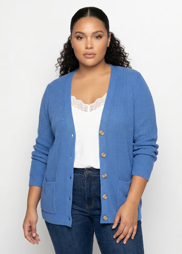 Gilet long boutonné brillant manches longues Bleu