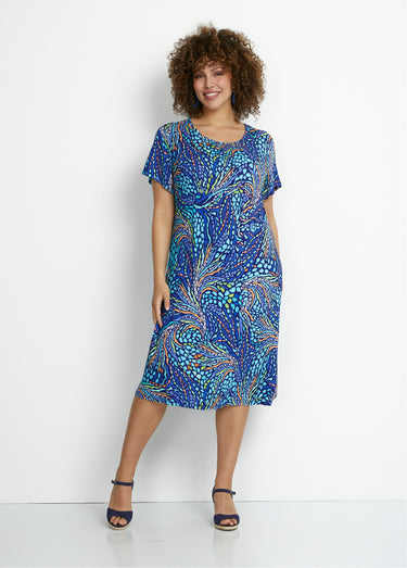 Robe courte maille imprimée Imprime/Bleu