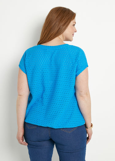 T-shirt ample blousant court uni col V Turquoise