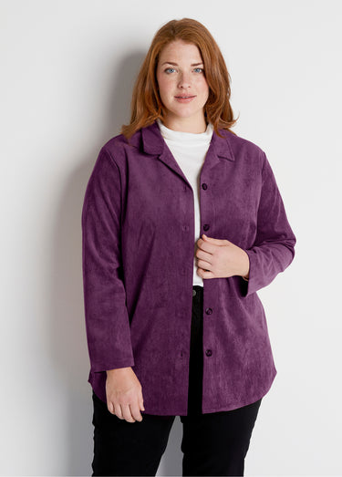 Veste surchemise velours milleraies col tailleur Prune