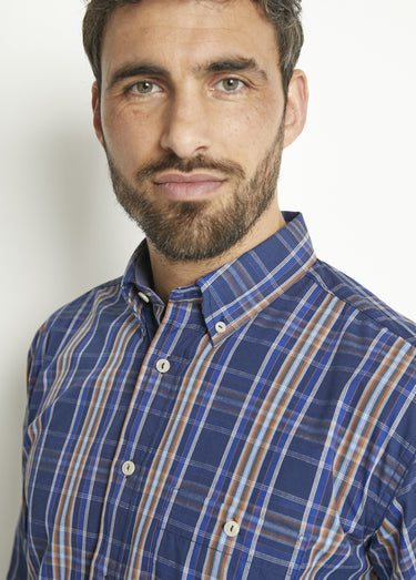 Chemise manches longues uni ou carreaux coton Carreaux Bleu