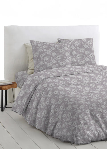 Drap plat imprimé fleurs flanelle coton Taupe