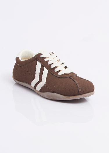 Baskets plates, chevrons simili cuir Marron