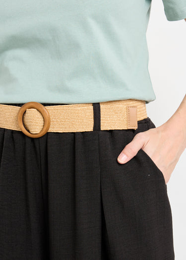 Pantalon fluide + ceinture tressée Noir