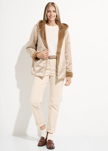 Blouson réversible déperlant et fourrure Sable/Camel